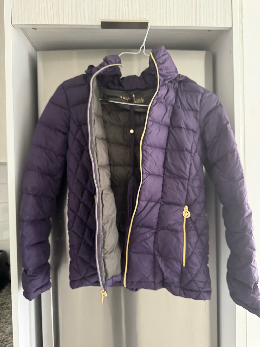 Michael Kors Purple Quilted Jacket with Gold Trim+ Bag